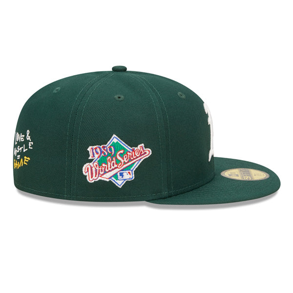 Oakland Athletics 1989 WORLD SERIES Exclusive TEAM HEARTS New Era Fitted 59Fifty MLB Hat - Green