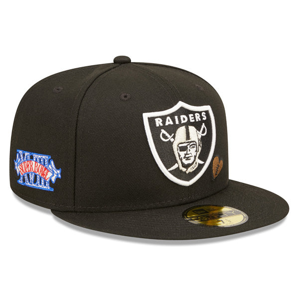 Las Vegas Raiders SUPER BOWL XVIII (18) Exclusive TEAM HEARTS New Era Fitted 59Fifty NFL Hat - Black