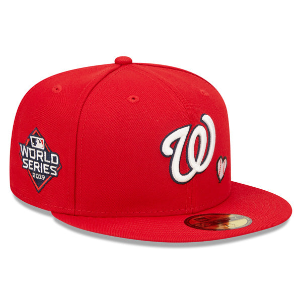 Washington Nationals 2019 WORLD SERIES Exclusive TEAM HEARTS New Era Fitted 59Fifty MLB Hat - Red