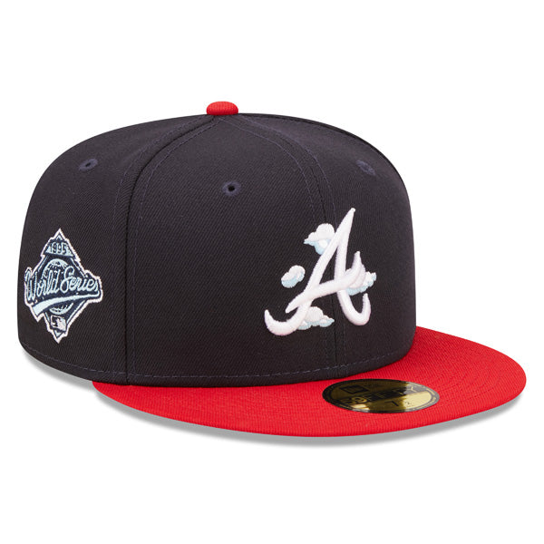 Atlanta Braves 1995 World Series New Era Exclusive COMIC CLOUD 59Fifty Fitted Hat - Navy/Red/Sky Bottom