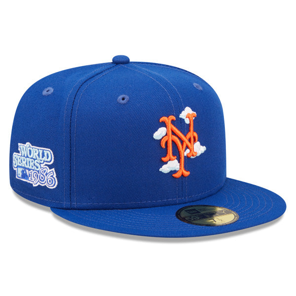 New York Mets 1986 World Series New Era Exclusive COMIC CLOUD 59Fifty Fitted Hat - Royal/Sky Bottom