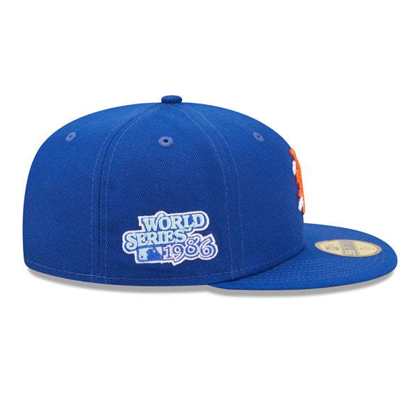 New York Mets 1986 World Series New Era Exclusive COMIC CLOUD 59Fifty Fitted Hat - Royal/Sky Bottom