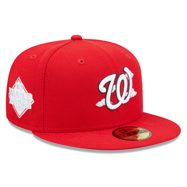 Washington Nationals 2019 World Series New Era Exclusive COMIC CLOUD 59Fifty Fitted Hat - Red/Sky Bottom