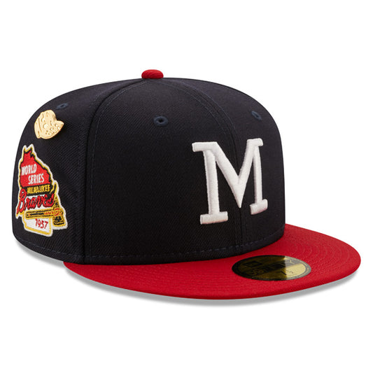Milwaukee Braves 1957 WORLD SERIES Exclusive New Era 59Fifty Fitted Hat - Navy/Red/Green Bottom