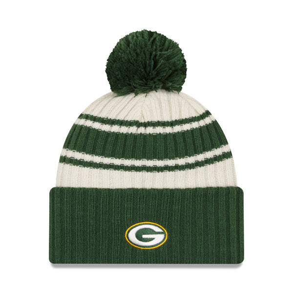 Green Bay Packers New Era 2022 Sideline Sport Cuffed Pom Knit Hat - Cream/Green