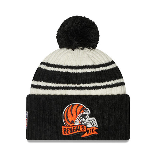 Cincinnati Bengals New Era 2022 Sideline Sport Cuffed Pom Knit Hat - Cream/Black