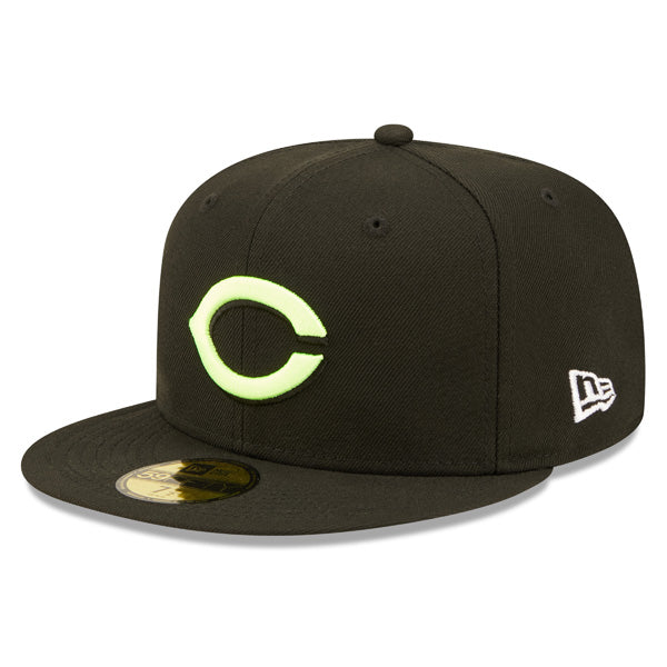 Cincinnati Reds 1990 Exclusive SUPER POP New Era Fitted 59Fifty MLB Hat -Black/Lime