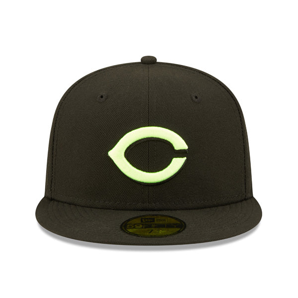 Cincinnati Reds 1990 Exclusive SUPER POP New Era Fitted 59Fifty MLB Hat -Black/Lime