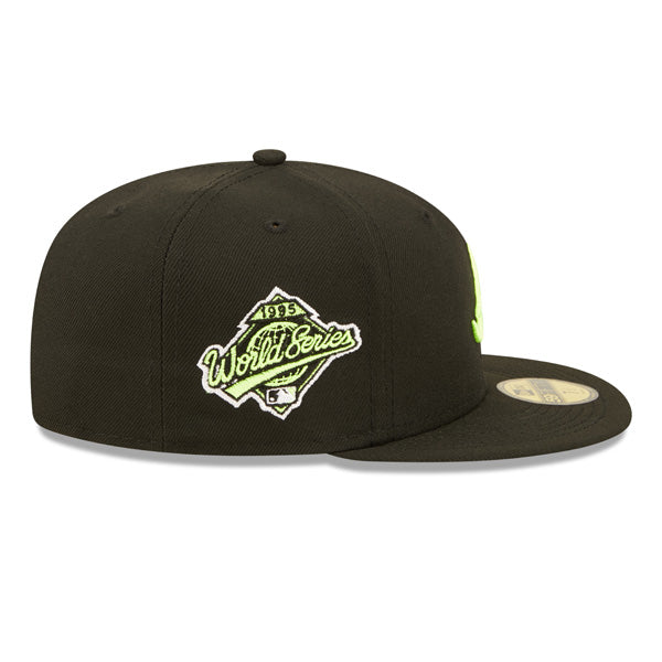 Atlanta Braves 1989 World Series Exclusive SUPER POP New Era Fitted 59Fifty MLB Hat -Black/Lime
