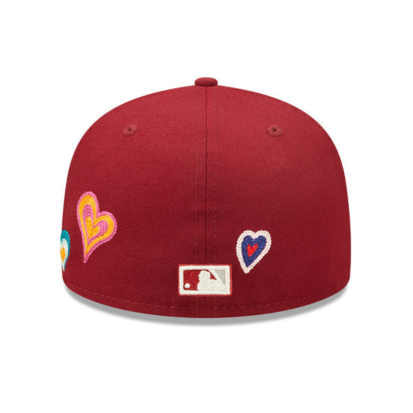 Philadelphia Phillies CHAINED HEARTS Exclusive New Era Fitted 59Fifty MLB Hat -Maroon/Pink