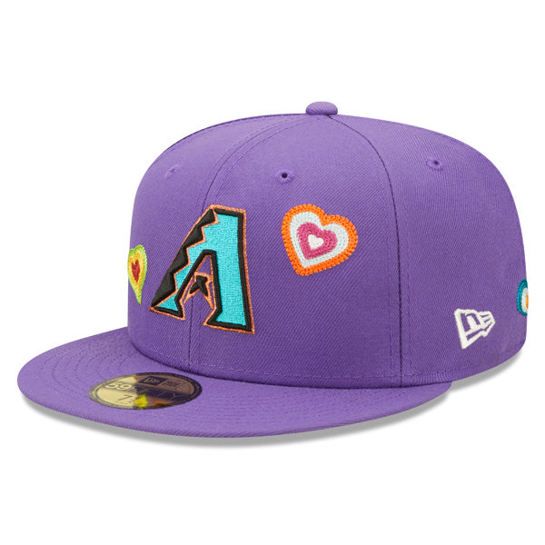 Arizona Diamondbacks CHAINED HEARTS Exclusive New Era Fitted 59Fifty MLB Hat -Lavender, Pink