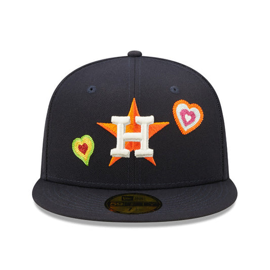 Houston Astros CHAINED HEARTS Exclusive New Era Fitted 59Fifty MLB Hat - Navy/Pink