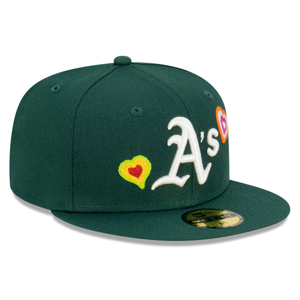 Oakland Athletics CHAINED HEARTS Exclusive New Era Fitted 59Fifty MLB Hat -Green/Pink