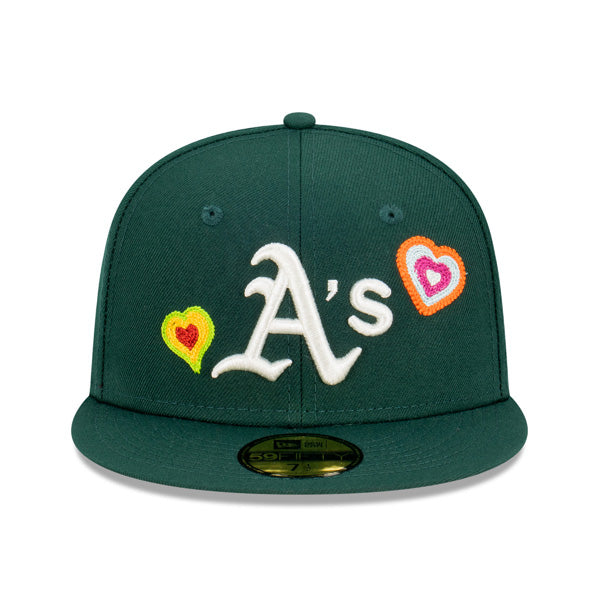 Oakland Athletics CHAINED HEARTS Exclusive New Era Fitted 59Fifty MLB Hat -Green/Pink