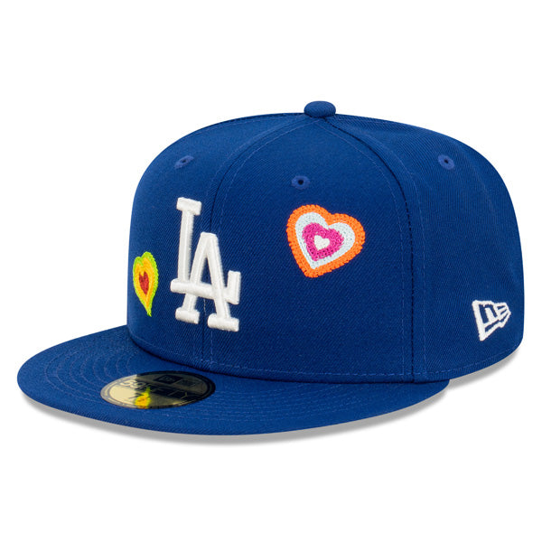 Los Angeles Dodgers CHAINED HEARTS Exclusive New Era Fitted 59Fifty MLB Hat -Royal/Pink