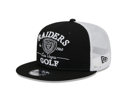 Las Vegas Raiders NFL New Era THE CLUB TRUCKER 9Fifty Snapback Mesh Hat - Black/White