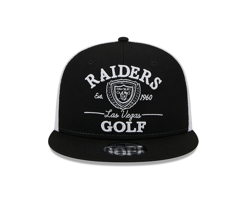 Las Vegas Raiders NFL New Era THE CLUB TRUCKER 9Fifty Snapback Mesh Hat - Black/White
