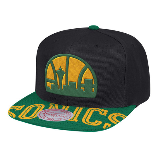 Seattle Supersonics HWC Mitchell & Ness SNAP SHOT Snapback NBA Hat- Black/Green/Yellow