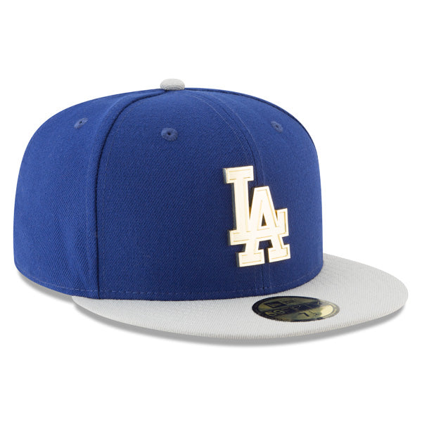 Los Angeles Dodgers Exclusive New Era GOLDEN FINISH 59Fifty Fitted MLB Hat - Royal/Gray/Gold