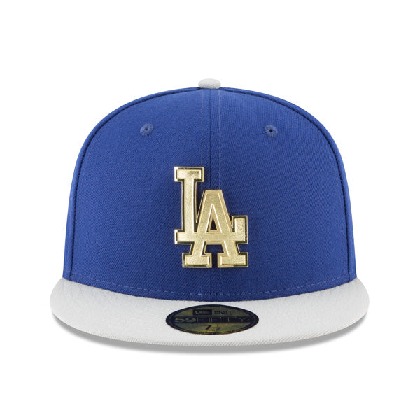 Los Angeles Dodgers Exclusive New Era GOLDEN FINISH 59Fifty Fitted MLB Hat - Royal/Gray/Gold
