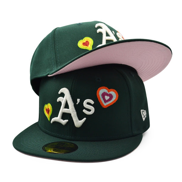 Oakland Athletics CHAINED HEARTS Exclusive New Era Fitted 59Fifty MLB Hat -Green/Pink