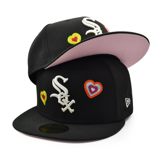 Chicago White Sox CHAINED HEARTS Exclusive New Era Fitted 59Fifty MLB Hat -Black/Pink