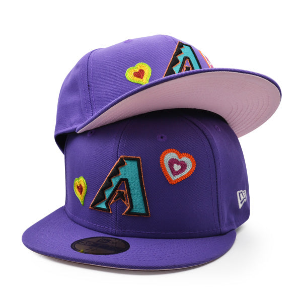 Arizona Diamondbacks CHAINED HEARTS Exclusive New Era Fitted 59Fifty MLB Hat -Lavender, Pink