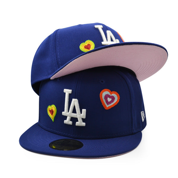 Los Angeles Dodgers CHAINED HEARTS Exclusive New Era Fitted 59Fifty MLB Hat -Royal/Pink