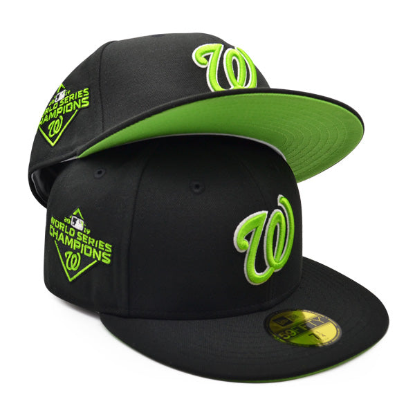 Washington Nationals 2019 WORLD SERIES CHAMPIONS Exclusive New Era 59Fifty Fitted Hat - Black/Lime Bottom