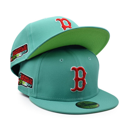 Boston Red Sox 2007 WORLD SERIES Exclusive New Era 59Fifty Fitted Hat – Mint/Red/Lime UV