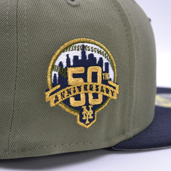 New York Mets 50th ANNIVERSARY Exclusive New Era 59Fifty Fitted Hat – New Olive/Navy