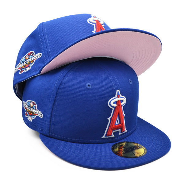 Anaheim Angels 2002 WORLD SERIES Exclusive New Era 59Fifty Fitted Hat - Royal/Red/Pink Bottom