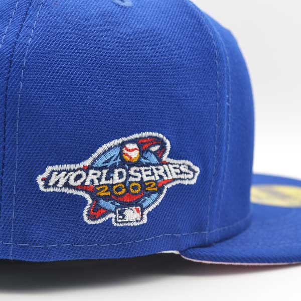 Anaheim Angels 2002 WORLD SERIES Exclusive New Era 59Fifty Fitted Hat - Royal/Red/Pink Bottom