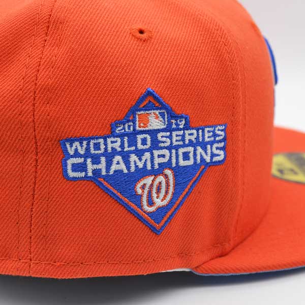 Washington Nationals 2019 WORLD SERIES CHAMPIONS Exclusive New Era GLOW 59Fifty Fitted Hat - Orange/Royal/Sky Bottom