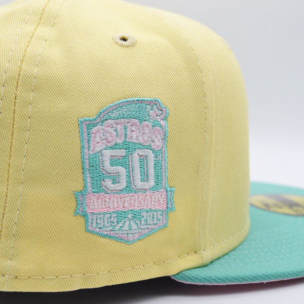 Houston Astros 50th Anniversary Exclusive New Era 59Fifty Fitted Hat – Soft Yellow/Mint/Pink Bottom