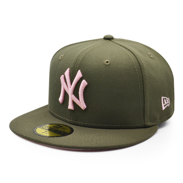 New York Yankees 27x WORLD SERIES CHAMPIONS New Era 59Fifty Fitted Hat – Olive/Pink Bottom