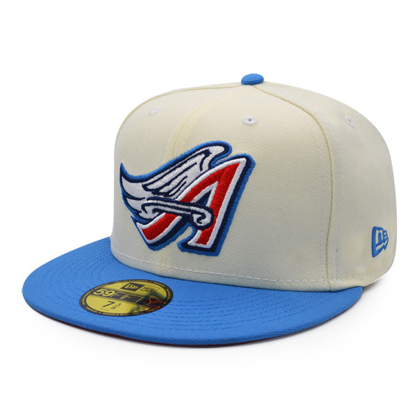 Anaheim Angels 50th Anniversary Exclusive New Era 59Fifty Fitted Hat – Chrome/Sky/Red Bottom