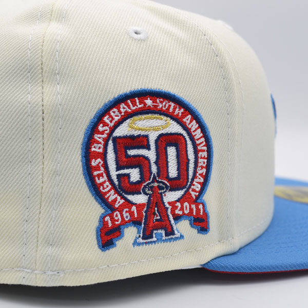 Anaheim Angels 50th Anniversary Exclusive New Era 59Fifty Fitted Hat – Chrome/Sky/Red Bottom