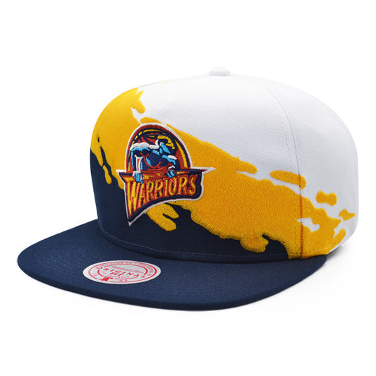 Golden State Warriors NBA Mitchell & Ness PAINTBRUSH Snapback Hat - Navy/Yellow