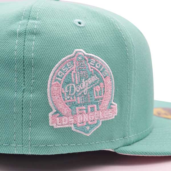 Los Angeles Dodgers 60th ANNIVERSARY Exclusive New Era 59Fifty Fitted Hat - Mint/Pink Bottom