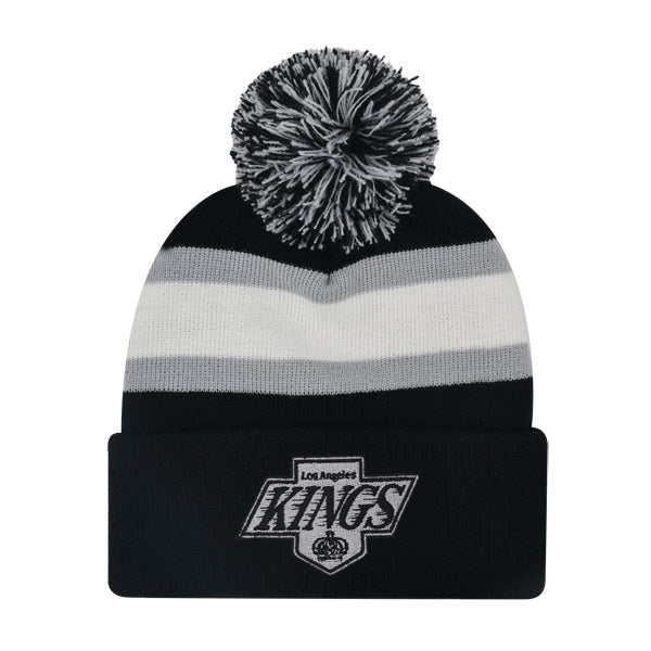 Los Angeles Kings Mitchell & Ness NHL Stripe Pop Cuffed Knit Hat - Black/Gray