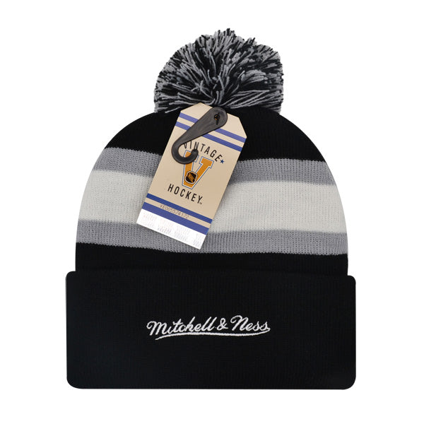 Los Angeles Kings Mitchell & Ness NHL Stripe Pop Cuffed Knit Hat - Black/Gray