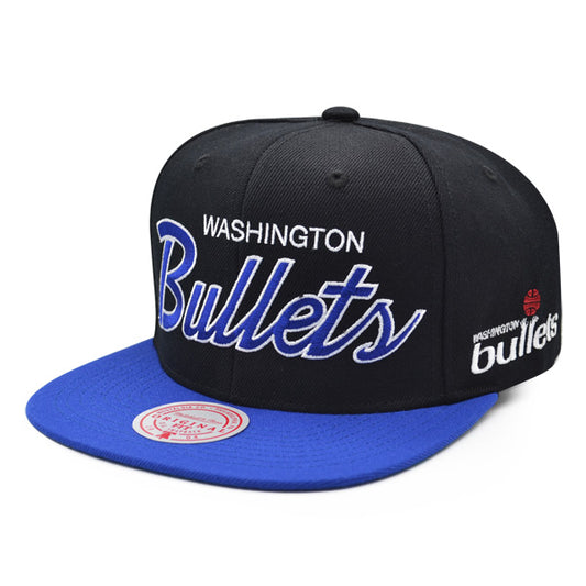 Washington Bullets Mitchell & Ness TEAM SCRIPT 2Tone Snapback Hat - Black/Royal