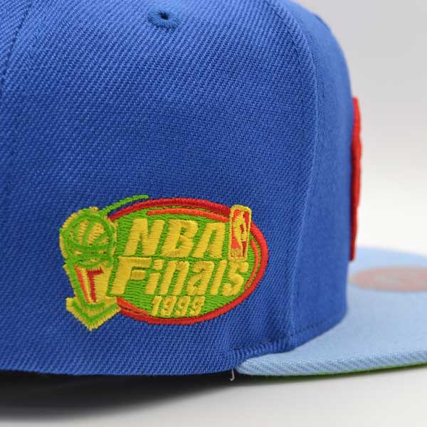 San Antonio Spurs 1999 NBA Finals WEATHER MAN Snapback Hat - Blue/Sky/Orange/Lime