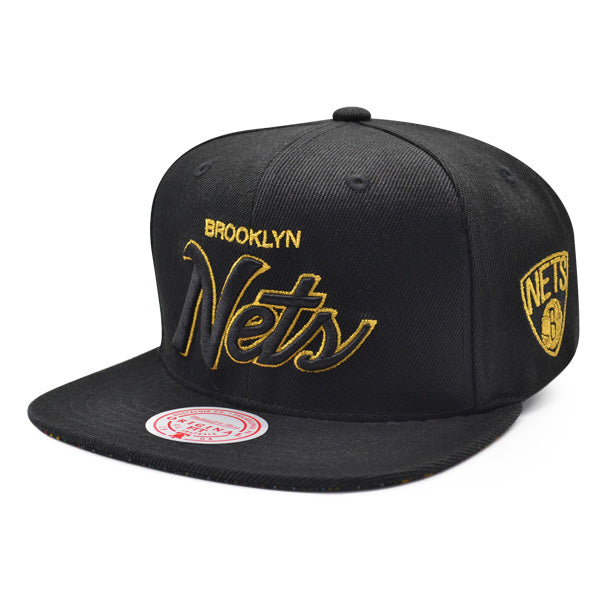 Brooklyn Nets Mitchell & Ness BHM Script Snapback Hat - Black/Metallic Gold