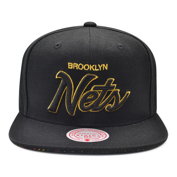 Brooklyn Nets Mitchell & Ness BHM Script Snapback Hat - Black/Metallic Gold