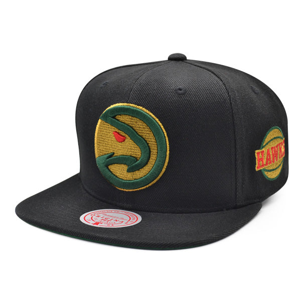 Atlanta Hawks Mitchell & Ness BHM Logo Snapback Hat - Black/Metallic Gold