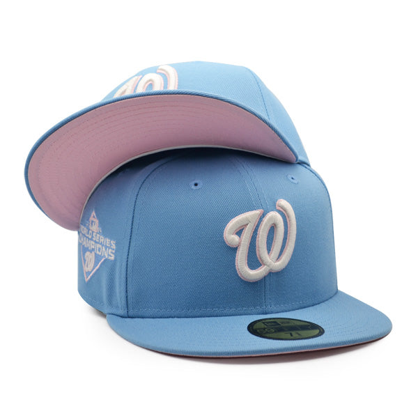 Washington Nationals 2019 WORLD SERIES CHAMPIONS Exclusive New Era 59Fifty Fitted Hat - Sky/Pink