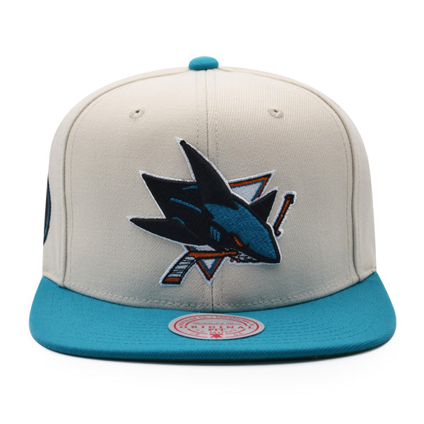 San Jose Sharks Mitchell & Ness NHL CHROME TIME Snapback Adjustable Hat - Chrome/Teal