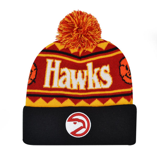 Atlanta Hawks Mitchell & Ness ISLAND Cuffed Pom Beanie Knit NBA Hat - Red/Yellow/Black